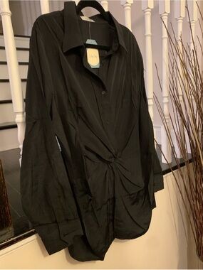 Black Women's Long-Sleeve Twist-Front Blouse